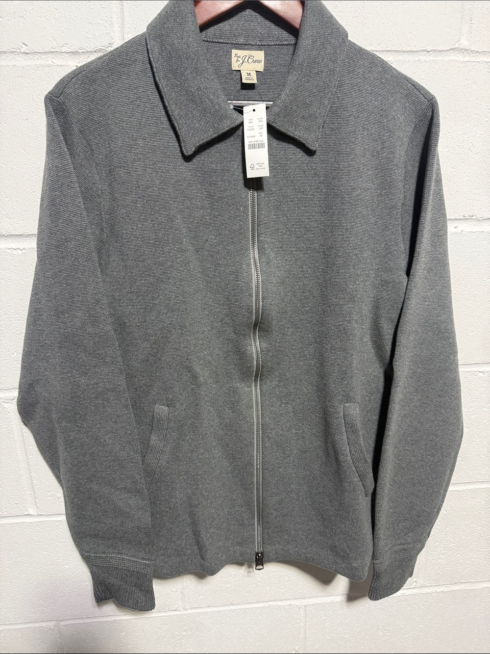 NEW JCrew Men's Charcoal Gray Full-Zip Collar Sweater